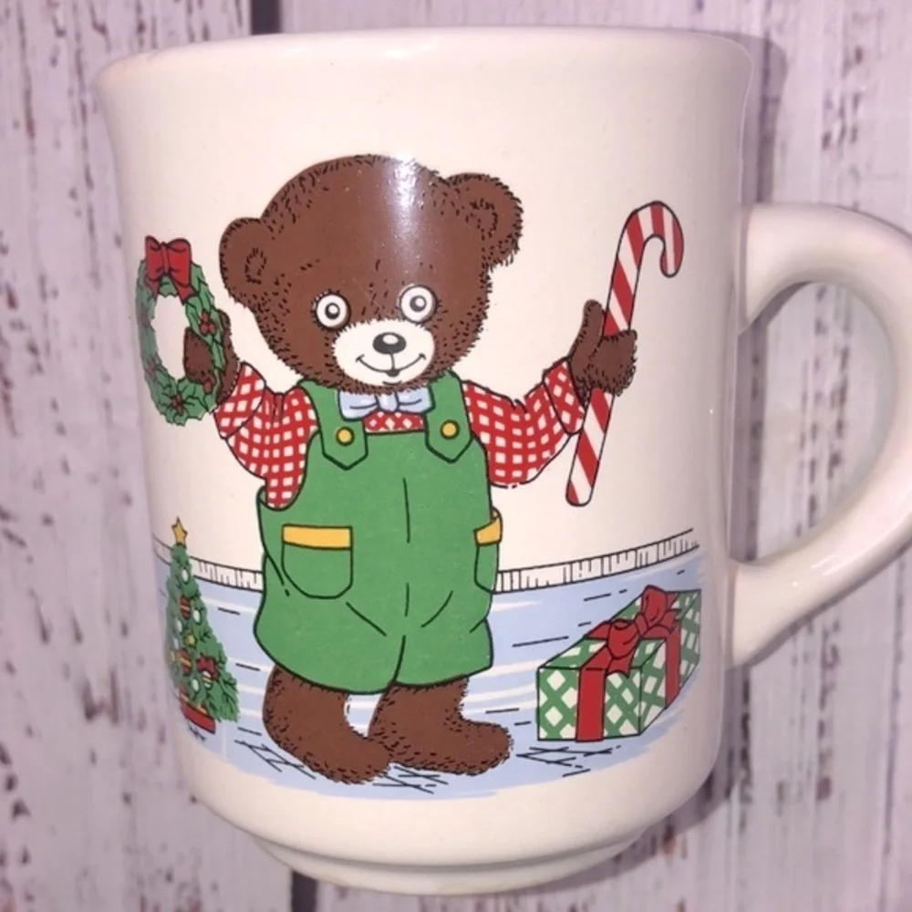 Vintage teddy bear Christmas coffee mug